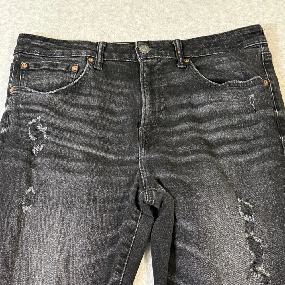 American Eagle Airflex+ Skinny Distressed Black Jeans 34x32 Ripped Denim